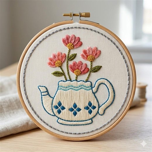 Zinnias in Teapot Embroidery Pattern, Floral Teapot Vase Hand Embroidery PDF - Etsy