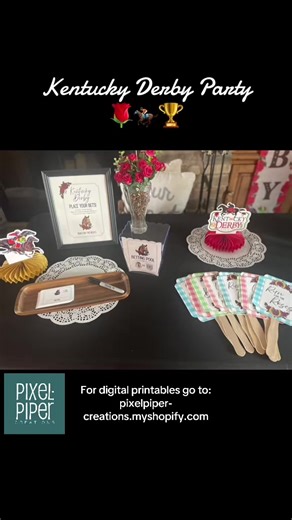 Kentucky Derby Party Printables 🌹🐎🏆. For the downloadable file go to pixelpiper-creations.myshopify.com #partyprintables #kentuckyderby #pixelpipercreations