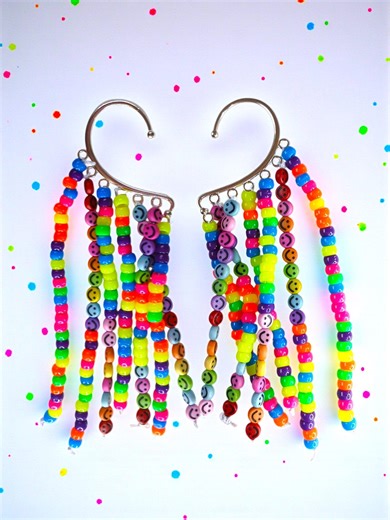 Rainbow Beaded Ear Cuffs: Colorful Kidcore Accessory - Etsy