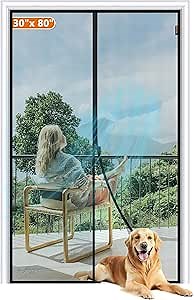 MAGZO Magnetic Screen Door Fit Door Size 30 x 80 Inch, Screen Size 32" x 81" Strong Magnets Mesh, Reinforced Fiberglass Net for Patio and Front Entrances, Gray