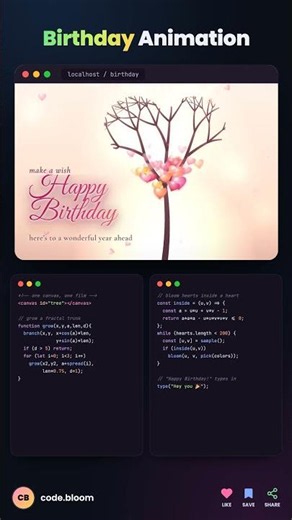 I coded a birthday card — a tree that blooms into a heart