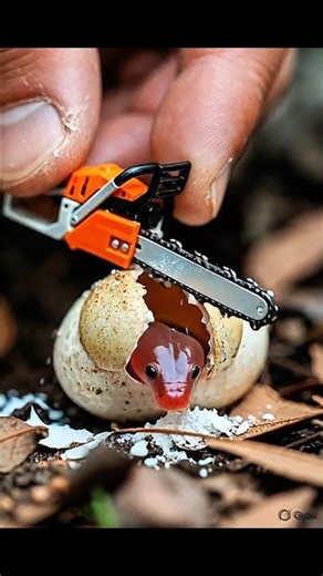 Tiny Chainsaw Cutting Snake Egg | Ultra Realistic Macro Experiment #ytshorts #chainsaw #snake