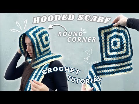 How To Crochet Hooded Scarf Tutorial (Rounded Corner, No Magic Ring)
