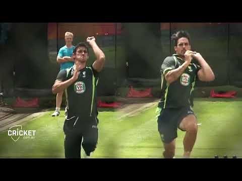 mitchell johnson & mitchell starc bowling action slow motion