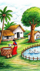A peaceful village scene brought to life with simple colors and pencil 🎨 Art that feels calm, warm, and close to nature. Love village drawings? Like, share & follow ❤️ #VillageDrawing #howto #gift #love #EasyDrawing #scenerydrawing #TanvirArtAcademy | Tanvir Art Academy