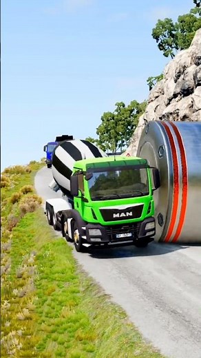 💥 Concrete truck and giant deep pillar crash – BeamNG.drive