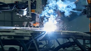 Car manufacturing production line modern assembly welding chassis automotive industry workshop line factory automobile technology research robot arm automation progress precision quality control