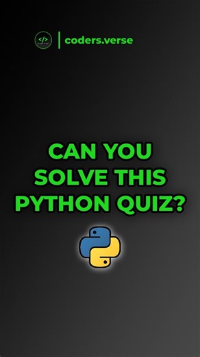 Arjun | Data Analyst on Instagram: "Solve this python quiz and comment your answer!! #python #pythondev #programming #pythonprogramming #coderlife #codequiz #pythonforbeginners #pythontips #pythoncoders #pythoncode #pythoncoding #coding #pythoncodes #quiz #studious #pythonlearning #explore #fyp"