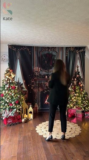 Kate Christmas Green Retro Fireplace Backdrop | 10x8ft(3x2.4m)