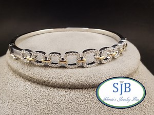 Diamond Bracelets, Two Tone Diamond Bracelets, 14k Yellow & White Gold Diamond Halo Bracelet, Stackable Bracelets, Hinged Bracelets, #B316 - Etsy