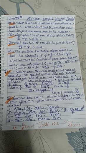 sixth maths mid term sample paper part 1 #educational