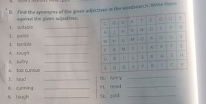 Find the synonyms of the given adjectives in the wordsearch. Wr... | Filo