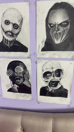 all of my slipknot drawings! 2 new ones: mick and sid .5 @Slipknot #slipknot #slipknotslays #slipknotdrawing #drawings #drawing #art #coreytaylor #mickthomson #sidwilson #HuluChippendalesDance #BeTheReasonVisa #fyp #foryou #foryoupage