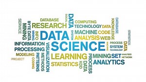 4k Data Science Animated Tag Word Cloud,Text Design big data Animation typography seamless loop.