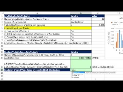 Basic Excel Business Analytics #65: Create Random Variables: Custom, Binomial, Uniform, Normal