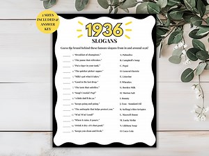 90th Birthday Slogans Game, TV and Radio Trivia Game, 1936 Trivia Match up Quiz, 90th Birthday Game, 1936 Birthday Games, Born in 1936 - Etsy