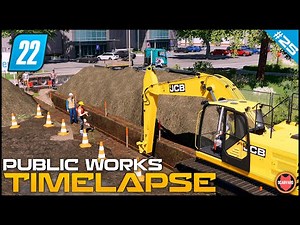 🚧 Broken Truck And Digging Trenches With JCB 220X LC ⭐ FS22 City Public Works Timelapse