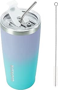 BJPKPK Insulated Stainless Steel Tumbler, Coffee Cup with Lid and Straw, Double Wall Vacuum Travel Mug, Powder Coated Leakproof Tumbler Cup,Lavender Green