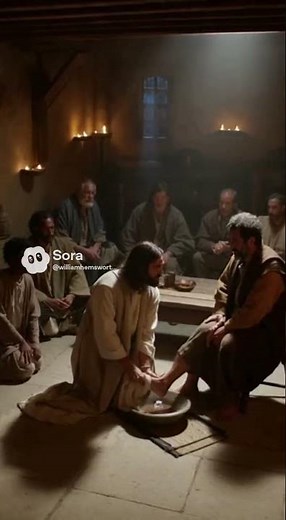 Jesus washes the feet of the disciples.#jesus #holythursday #sora
