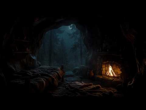 🔴 LIVE 24/7 Cozy Cave Rain Sounds 🌧️ Fireplace Ambience for Deep Sleep & Relaxation