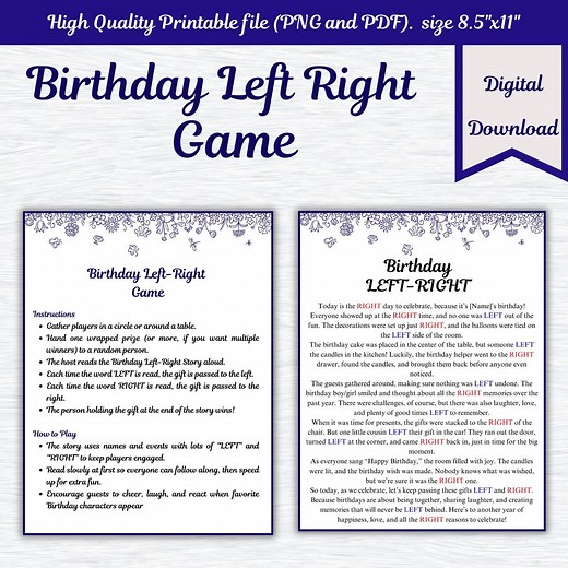 Birthday Left Right Game | Printable Gift Passing Story Party Game | Fun Birthday Left Right | Instant Download - Etsy