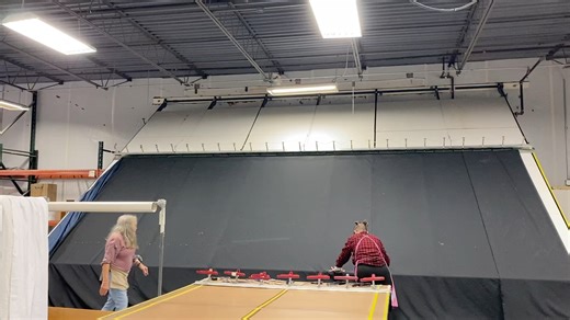 Using a vertical cutting table, we produce drapery panels up to 185 inches in length and no more than five widths wide, with a focus on consistency across each panel. | Stevenson Vestal