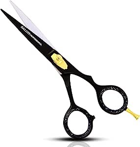 Barber Hair Cutting Scissors/Shears with Comb and Case Black Color 6.0'' Overall Length Sharp Razor Edge For Mustache and Hair Made from Stainless Steel with Fine Adjustment Screw