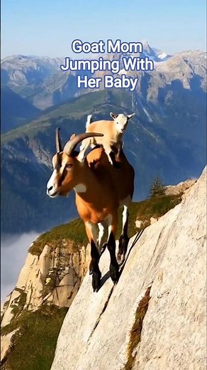 Mother Goat Carries Her Baby While Jumping on the Cliffside #MountainGoat #GoatMom #Wildlife