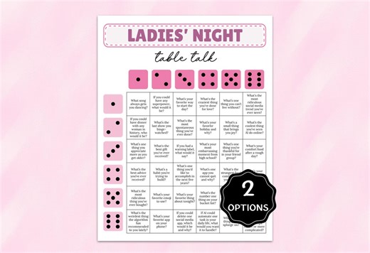 Ladies Night Dice Game, Ladies Night Games Fun, Girls Conversation Starters Printable, Girls Night Game for Adults,bachelorette Weekend Game - Etsy