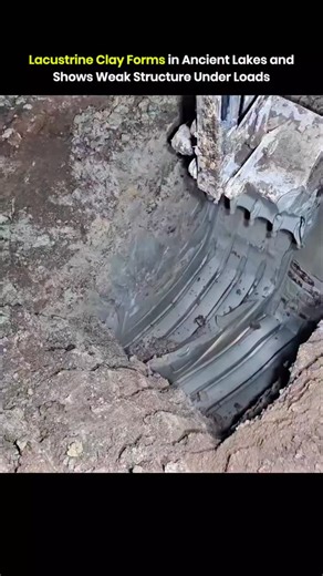 explain_eduverse_ on Instagram: "Lacustrine clay forms in quiet postglacial lake basins where fine particles settle slowly and create soft layered deposits. Weak particle bonds produce low shear strength and high compressibility. . . Even moderate loads increase pore water pressure and trigger gradual consolidation. High moisture levels raise the risk of differential settlement as water escapes through narrow pore spaces. Structural loads often cause long term movement because the clay responds 