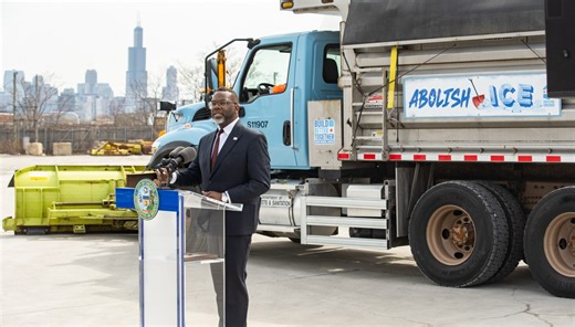Mayor Johnson unveils 'Abolish ICE' snowplow