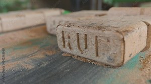 The production of compressed sawdust fuel. The process of creating fuel briquettes. Stock Video