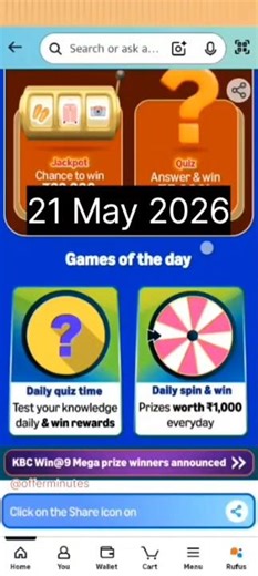 Amazon Spin & Win 1000 Today 😱. Amazon Daily Quiz Answer Today 🔥. Amazon Games Of The Day 👀.