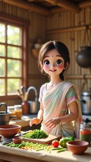 Mini Village Cooking in Saree | Ghibli-Style Mini Kitchen 🥕✨