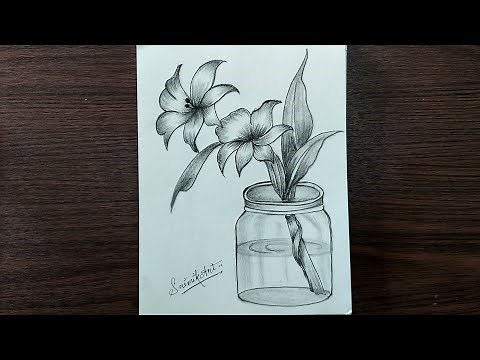How To Draw Beautiful Orchid Flowers In a Jar | Step By Step pencil sketch drawing