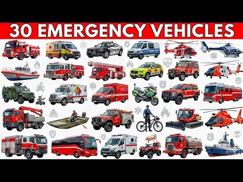 Emergency Vehicles Name for Kids | Learn Fire Trucks, Ambulances & Rescue Vehicles in English
