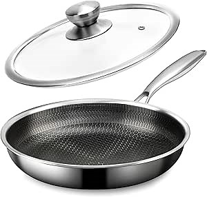 Stainless Steel Frying Pan with Lid - 9.5 Inch Nonstick Frying Pan with Lid, Honeycomb Stainless Steel Skillet Omelet Chef's Pan with Stay Cool Handle, Induction Compatible, PFOA Free