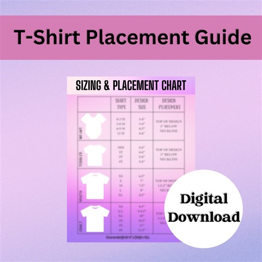 T-shirt Sizing Placement Guide, Printable Chart (PNG, PDF) - Etsy