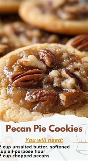 Yum! 😋 Those Pecan Pie Cookies look absolutely irresistible — like bite-sized versions of the classic Southern dessert! Here’s the full recipe so you can make them at home. 🥧 Pecan Pie Cookies 🧈 Ingredients: Cookie Base: ½ cup unsalted butter, softened ⅓ cup brown sugar 1 large egg yolk 1 tsp vanilla extract 1 cup all-purpose flour ¼ tsp salt Pecan Filling: ⅓ cup brown sugar 3 tbsp light corn syrup (or maple syrup for a twist) 1 tbsp unsalted butter, melted ½ tsp vanilla extract ½ cup chopped