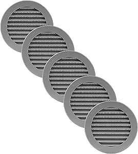 Vent Systems 4'' Inch Gray Pack of 5 Soffit Vent Covers - Round Air Vent Louver - Grill Cover - Built-in Insect Screen - HVAC Vents for Bathroom, Home Office, Kitchen