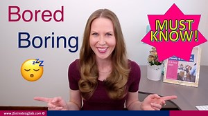In this lesson, learn how to use "to be bored" and " to be boring" and improve your basic English grammar. It's a common English mistake to confuse "bored" and "boring". But grammatically they aren't interchangeable. We use "bored" and "boring" in very specific situations. "Bored" is used to describe the feeling or emotion. "Boring" is used to describe what causes the feeling or emotion of boredom. By the end of the lesson, you'll feel confident using "bored" and "boring" in grammatically correc