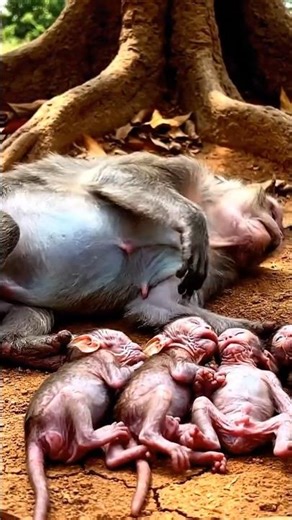 Oldest monkey hard to give newborn birth🐒😭 #wildliferescue #animals #monkey
