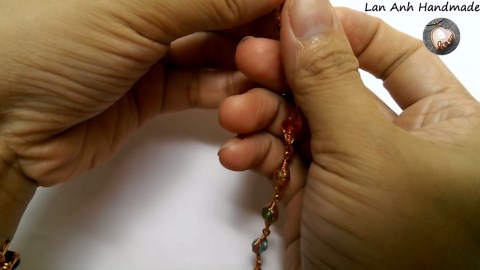 Preview jewelry set with small crystal - Herringbone wire wrap bead 387