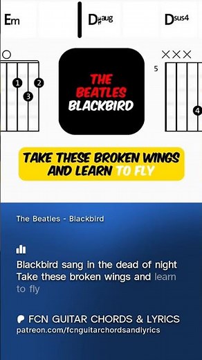 The Beatles - Blackbird | Scrolling Guitar Chords & Lyrics #thebeatles #chordsandlyrics #guitar