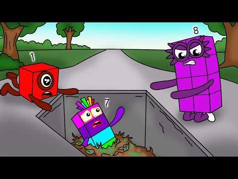 Numberblocks 1 Helps NB 8 Rescue NB 7 from a Trash Hole Fast! - Numberblocks Fanmade Coloring Story