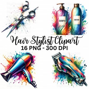 Watercolor Hair Stylist Clipart – Salon Graphics, Commercial Use (16 PNG) - Etsy