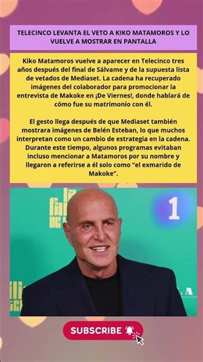Telecinco levanta el veto a Kiko Matamoros y lo vuelve a mostrar en pantalla