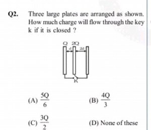 Q2. Three large plates are arranged as shown. How much charge w... | Filo