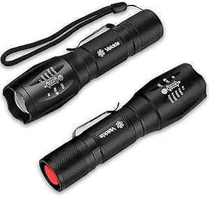 2 Pack Super Bright Led Flashlights with Belt Clip, High Lumens Flashlight with Zoomable Focus, 3 Modes, IPX6 Waterproof. Flash Light Built to Last. Great Gift for Camping, Hiking & Home USE