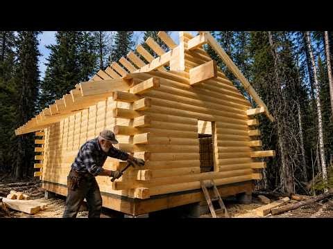 Old Man Builds His Dream Log Cabin With Hand Tools in the Alaska | Log Cabin | Start to Finish
